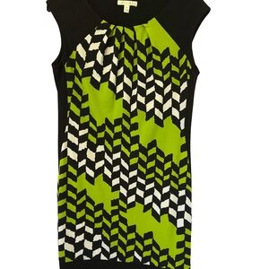 Geometric Print Shift Dress in Lime Green & Black Size 10